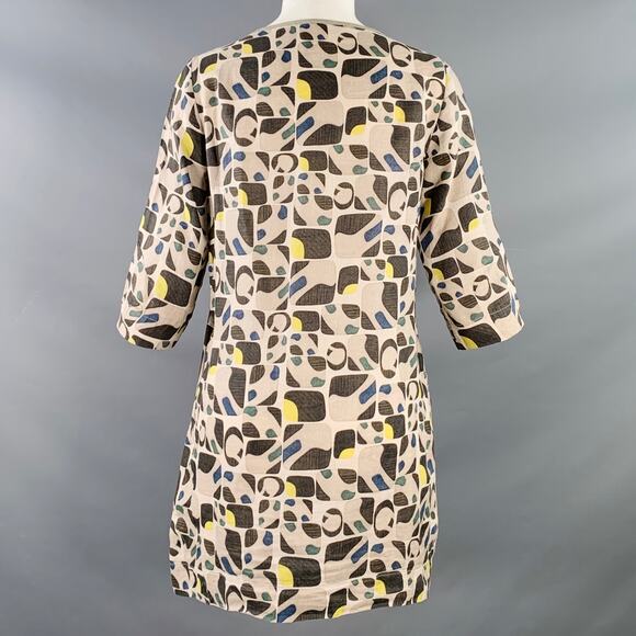 MAX MARA Size 8 Grey Multi Color Cotton Silk Abstract Short Sleeve Dress - Picture 4 of 7